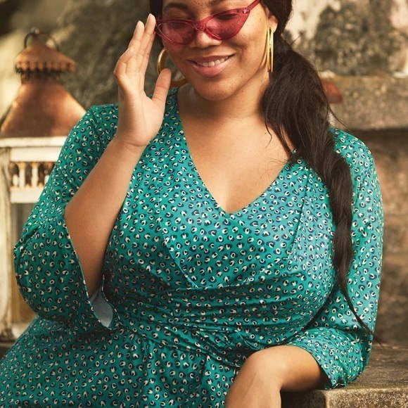 Eloquii Tie Front Teal Dot Dress Size 14 - Picture 6 of 12